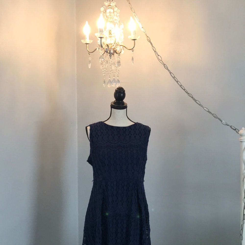 Navy blue, lace, high-low dress